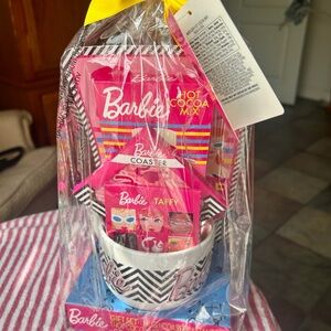 🐣BARBIE CERAMIC MUG & COASTER SET INC CANDY , COCOA EASTER BASKET READY!!